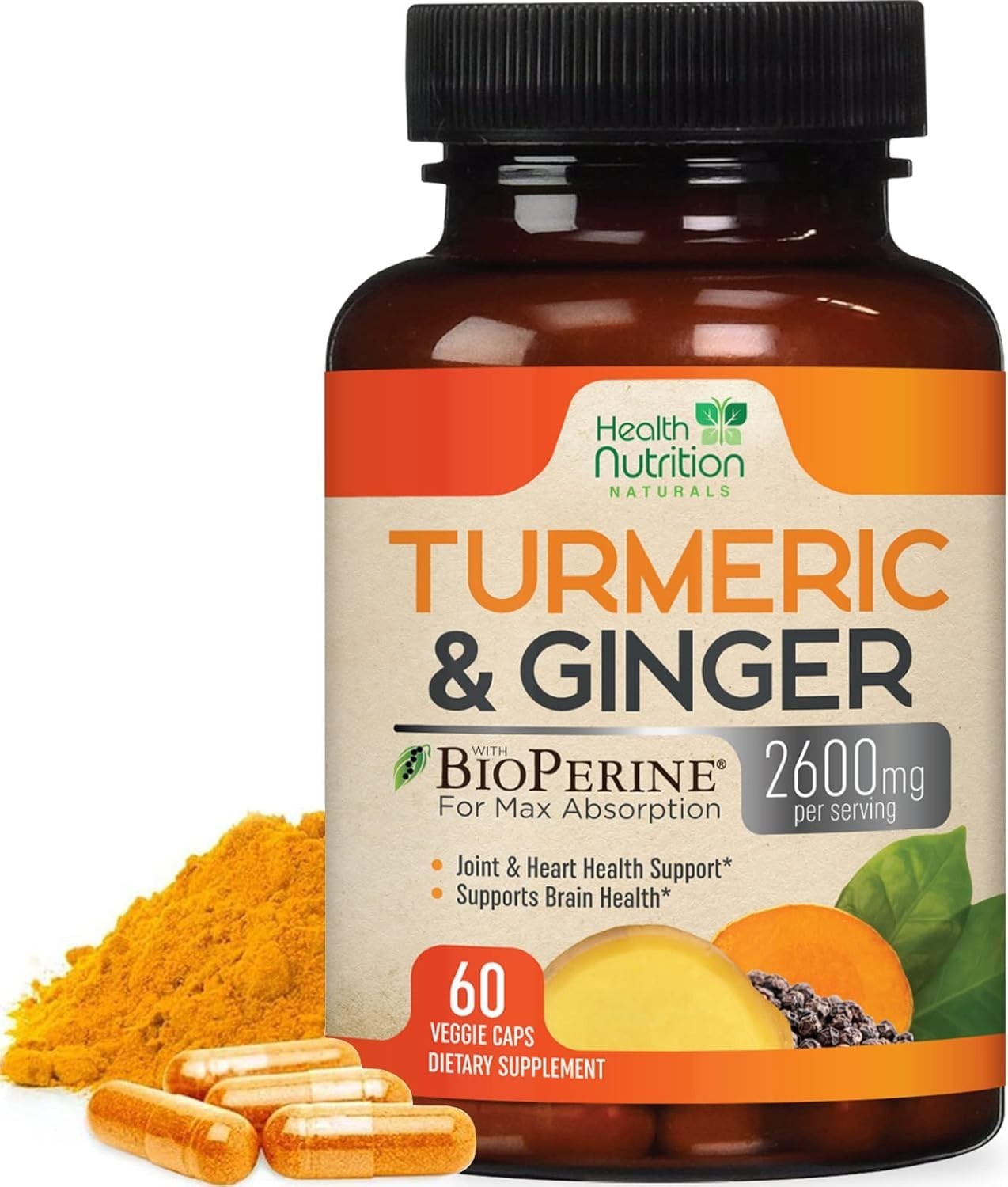 Turmeric Curcumin 2600mg w/ Ginger & BioPerine Black Pepper Capsules