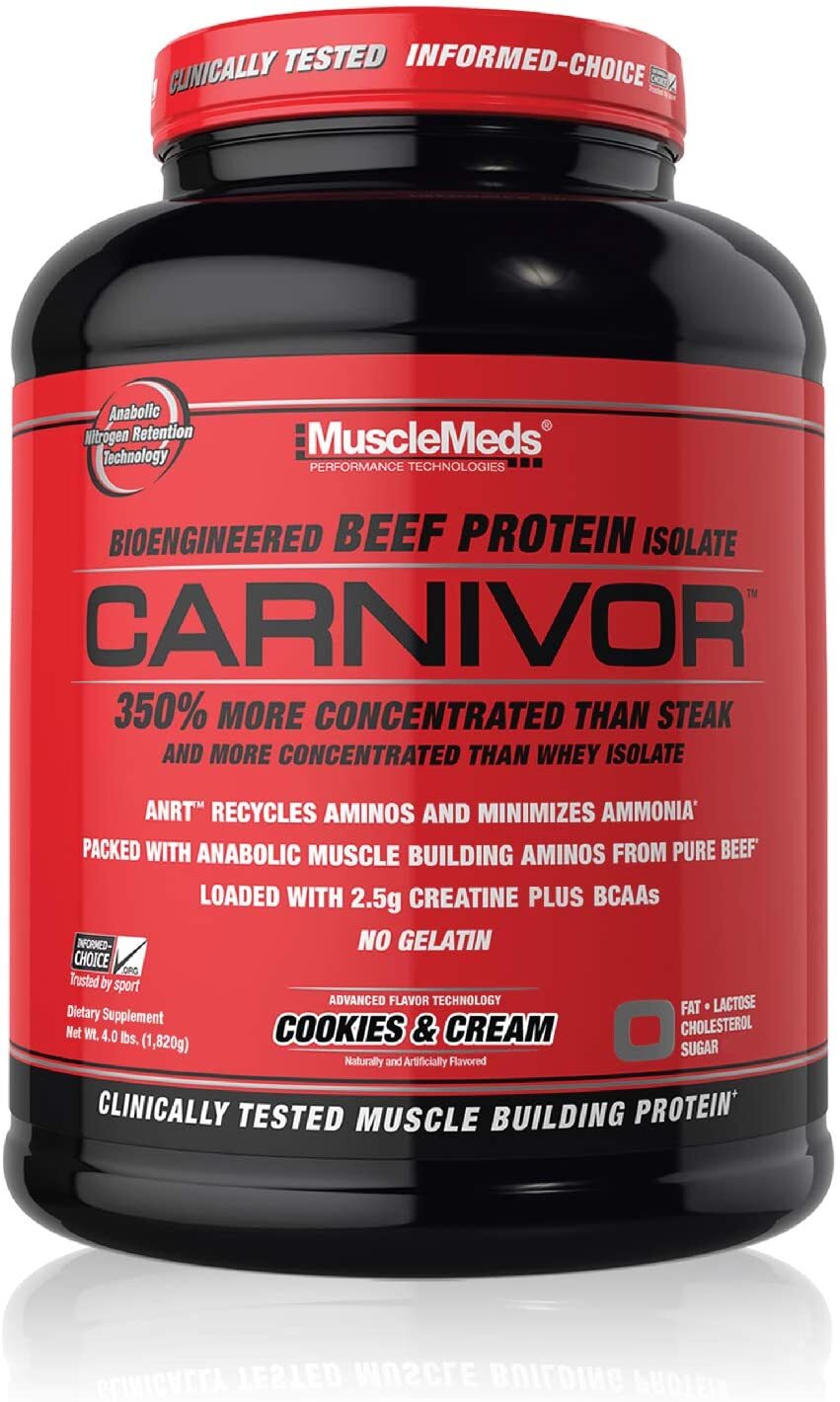 MUSCLEMEDS CARNIVOR (4 LB) beef protein isolate creatine dark matter xpel t-bomb