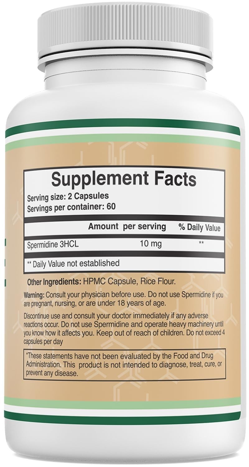 10mg Spermidine 120ct – Cellular Energy, Healthy Aging, Hair Skin & Nails Suppor