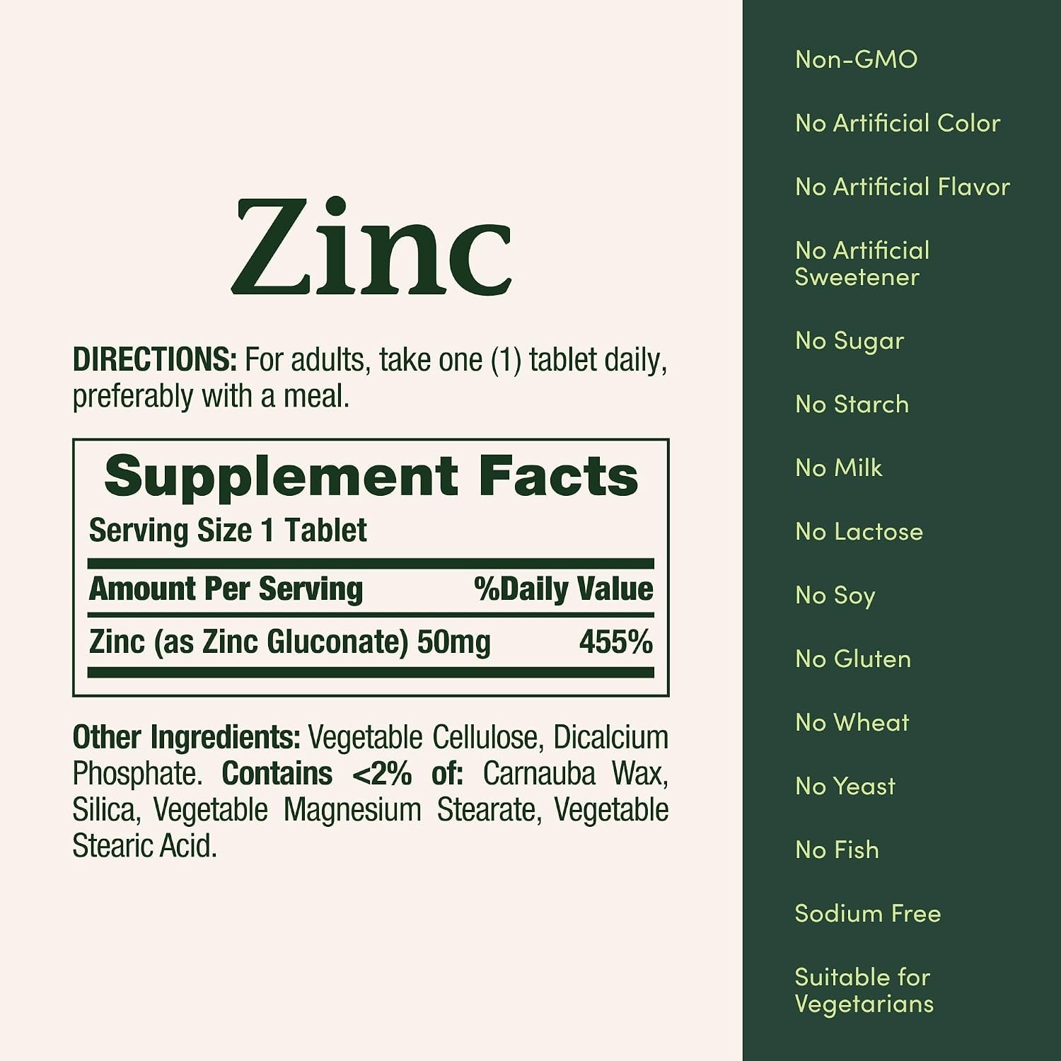 Zinc, Supports Immune System Function, Dietary Supplement, 50 Mg, Caplets, 100 C
