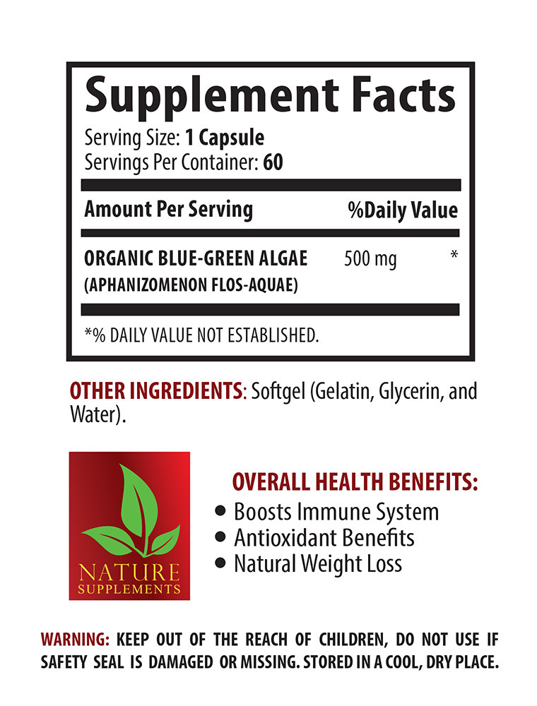 STEM CELL – Organic Blue Green Algae 500mg – Anti Aging – 2 Bottles 120 Capsules