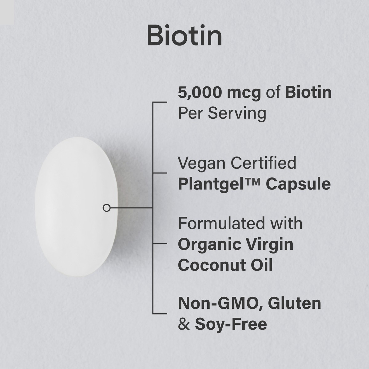 Vegan Biotin 5000mcg w/ Organic Coconut Oil Non-GMO Gluten Free 120ct