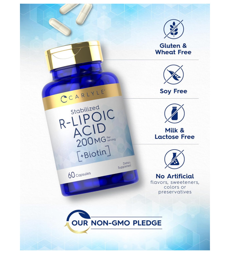 Stabilized R-Lipoic Acid 200mg with Biotin Antioxidant Support 60 Veg Capsules