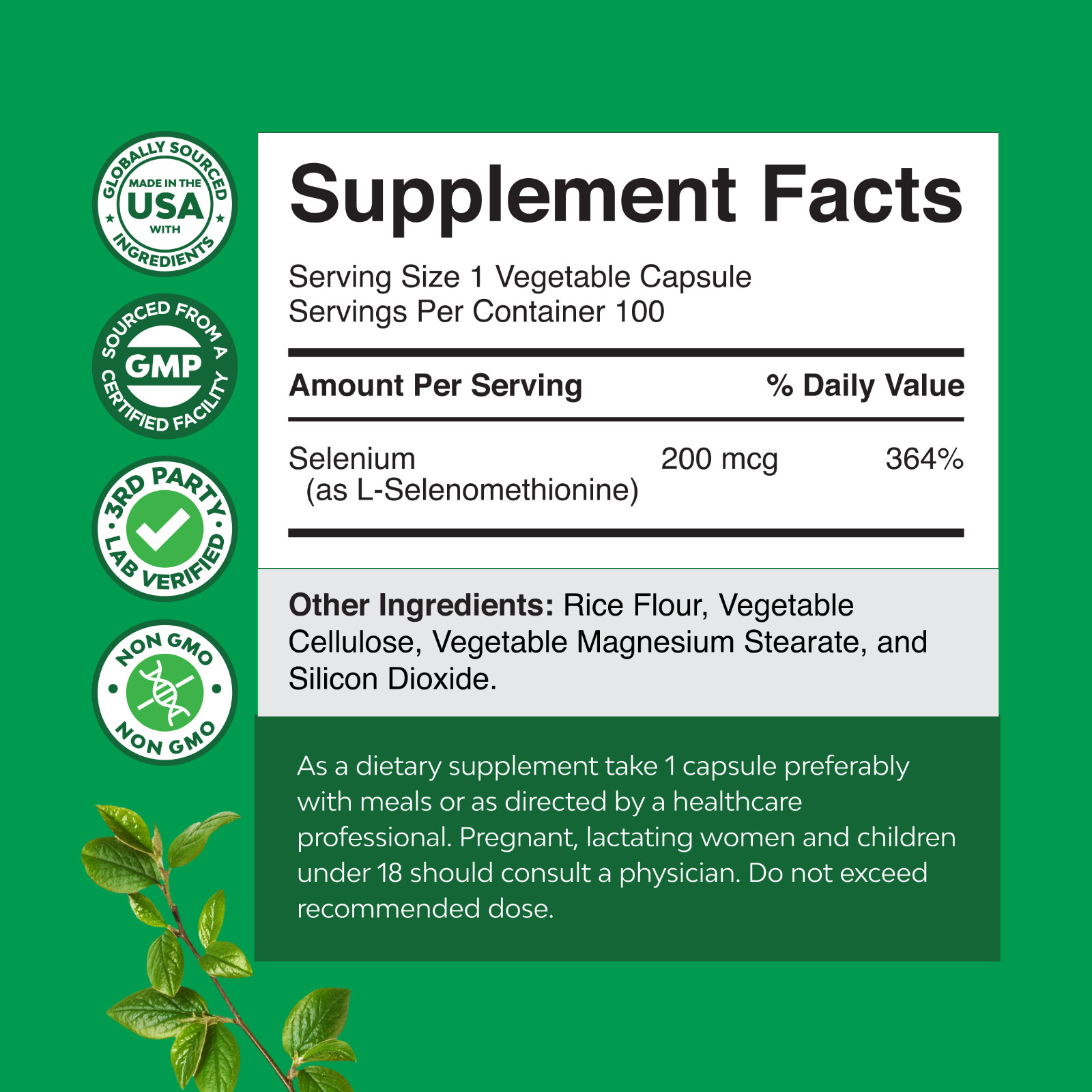 Pure Selenium Thyroid Support Supplement – Selenium 200mcg Antioxidant