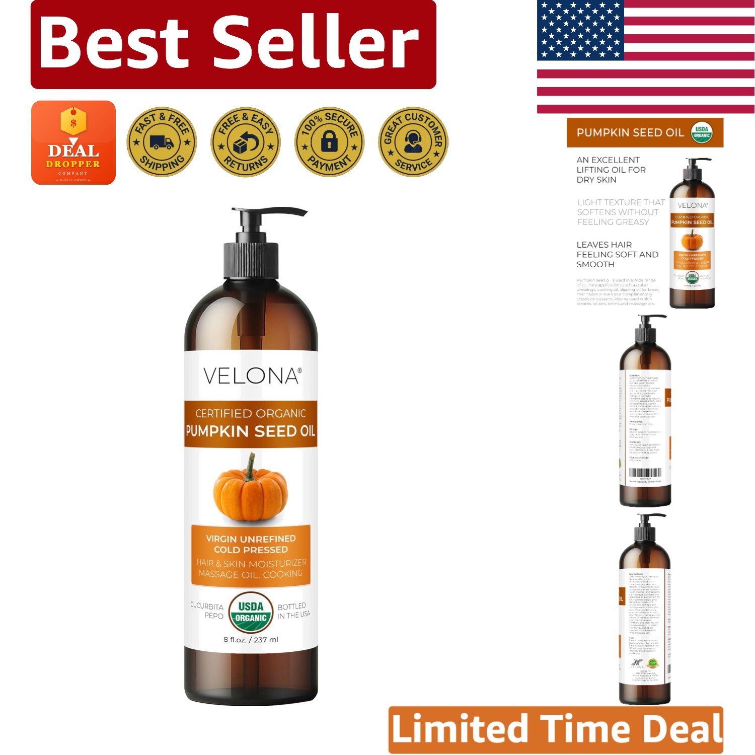 Luxury Organic Pumpkin Seed Oil – 8 Fl Oz for Cooking, Skincare, and Haircare