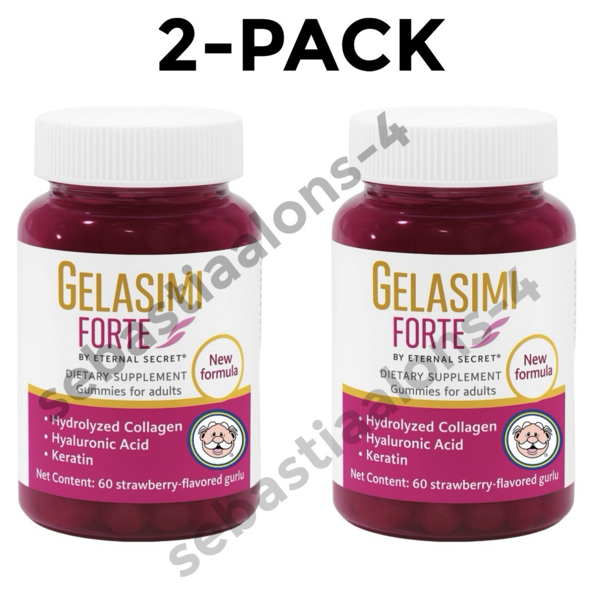 2-Pack GELASIMI FORTE: Collagen, Keratin, Hyaluronic Acid 60 Gummies Each