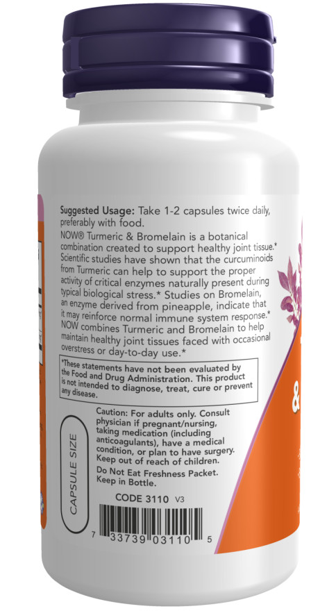 NOW Foods TURMERIC & BROMELAIN 90 Veg Caps 12/26EXP Sealed Joint Health Vegan