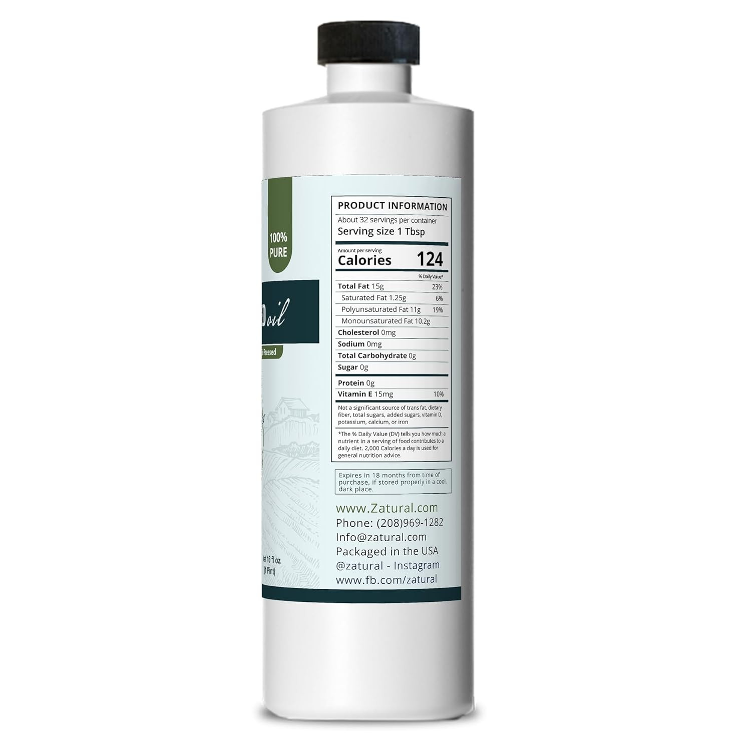 100% Pure Hemp Seed Oil Cold Pressed Virgin Food Grade 16 fl oz