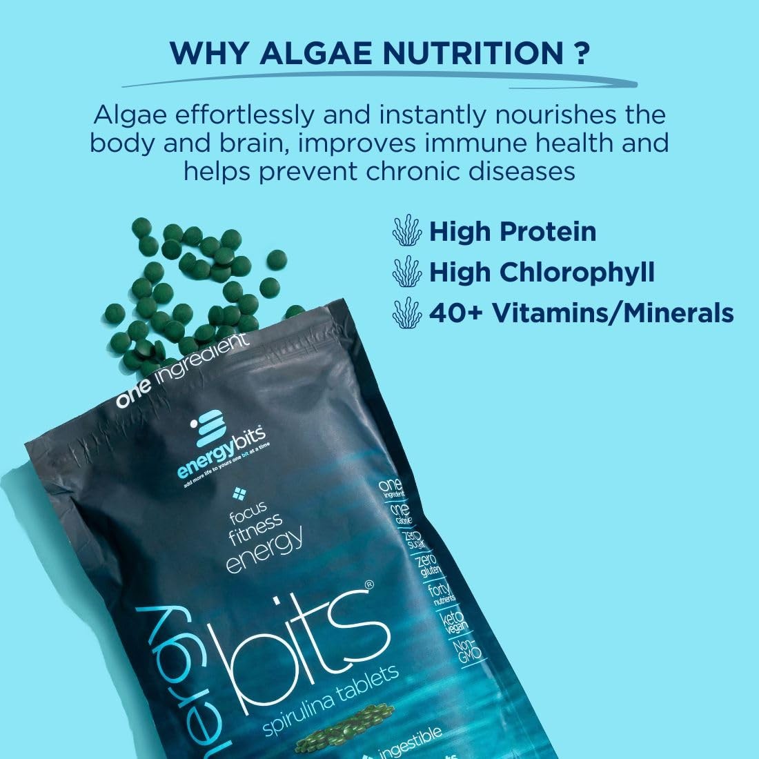 ENERGYBITS – Organic Spirulina Tablets – Plant-Based Algae Superfood – for Fo…