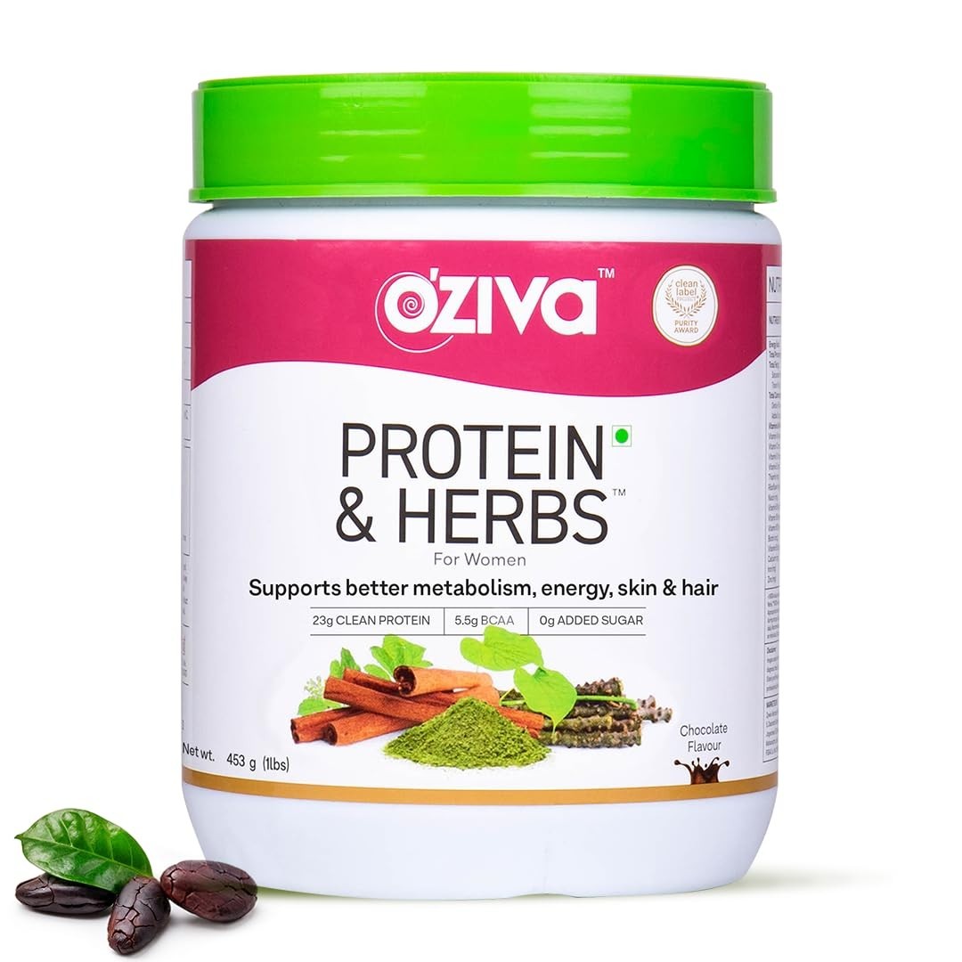 OZiva Protein & Herbs for Women, Chocolate, 16 Servings, 0g added Sugar 453gm