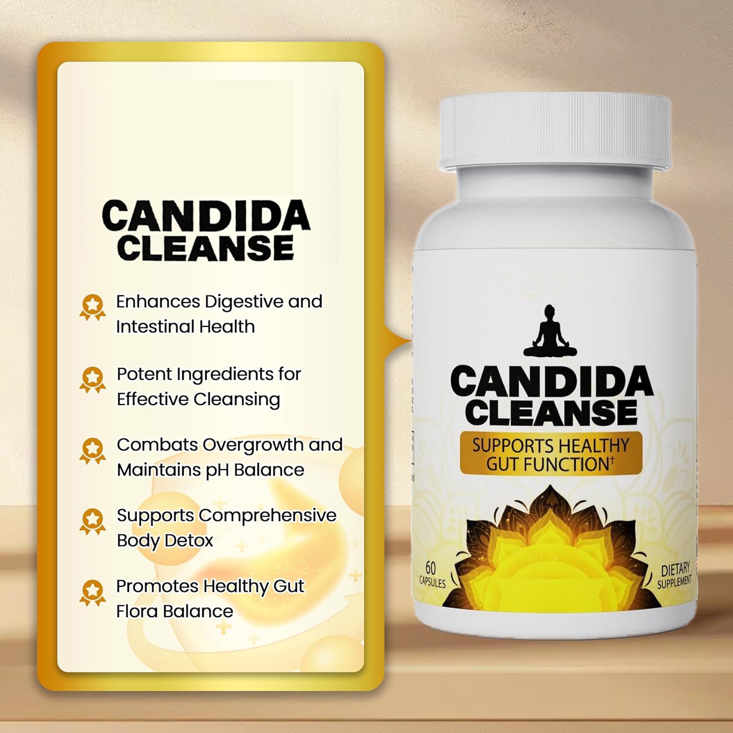 Candida Cleanse Gut & Colon Support 60 Capsules For Women & Men, Fast shipping