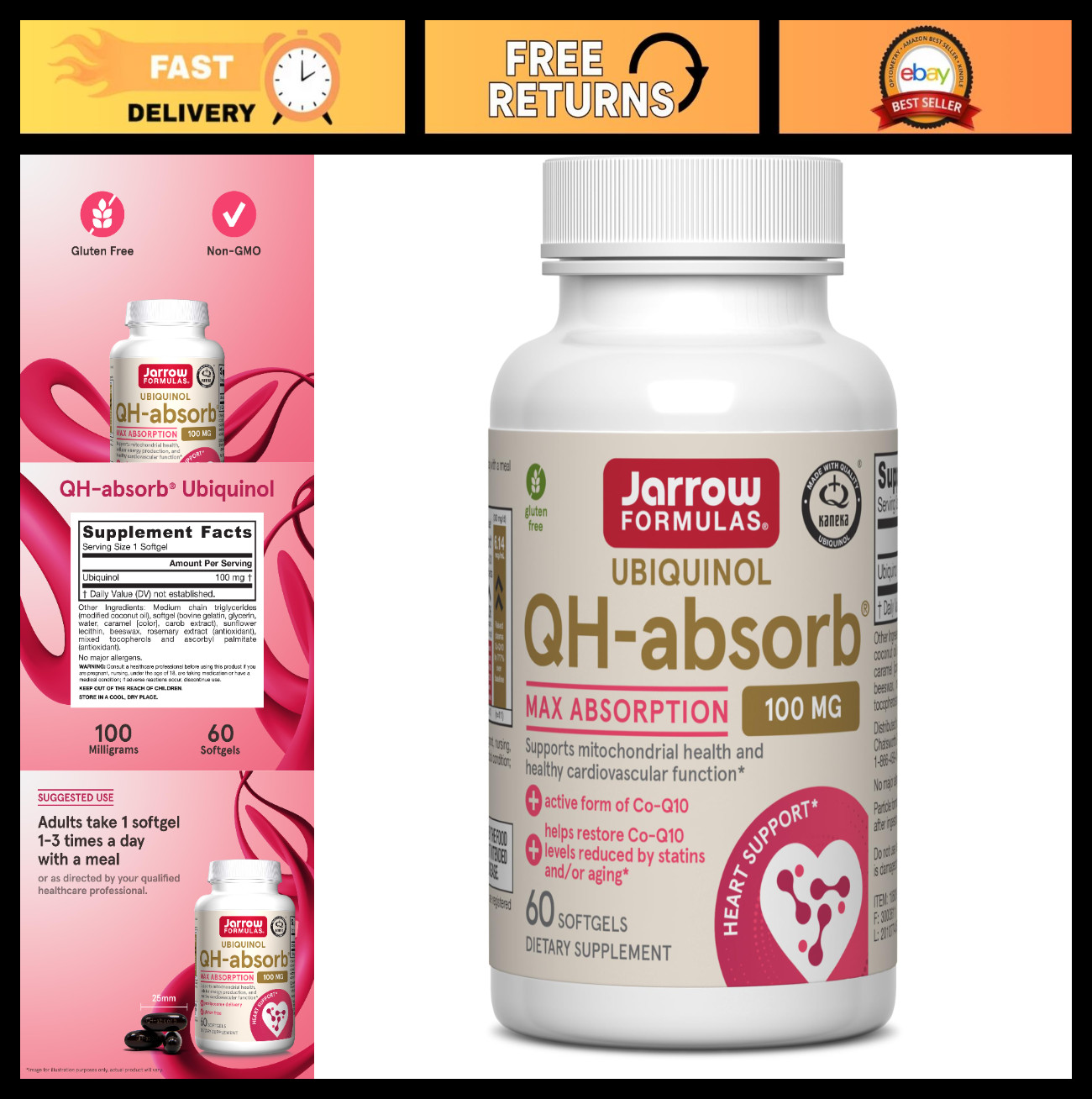 Ubiquinol 100mg Softgels – High Absorption CoQ10 Antioxidant for Energy & Heart
