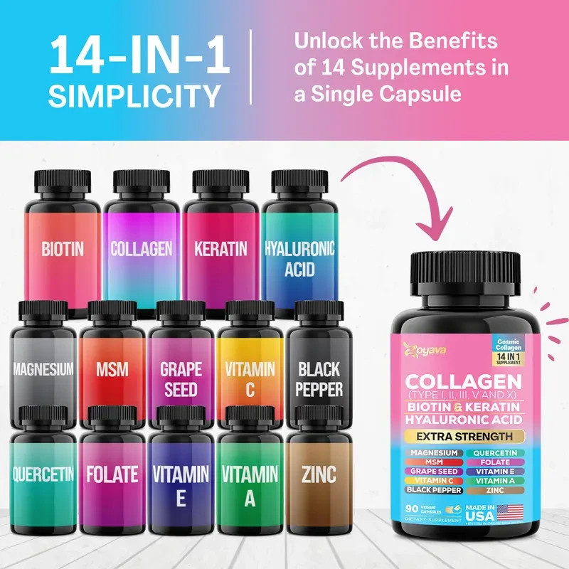 Zoyava Multi Collagen Capsules Type I II III V X Biotin Keratin Hair Skin Nail