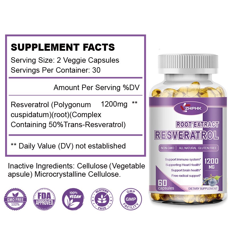 1200 MG Resveratrol Maximum Strength Natural AntiAging Antioxidant 60 Capsules