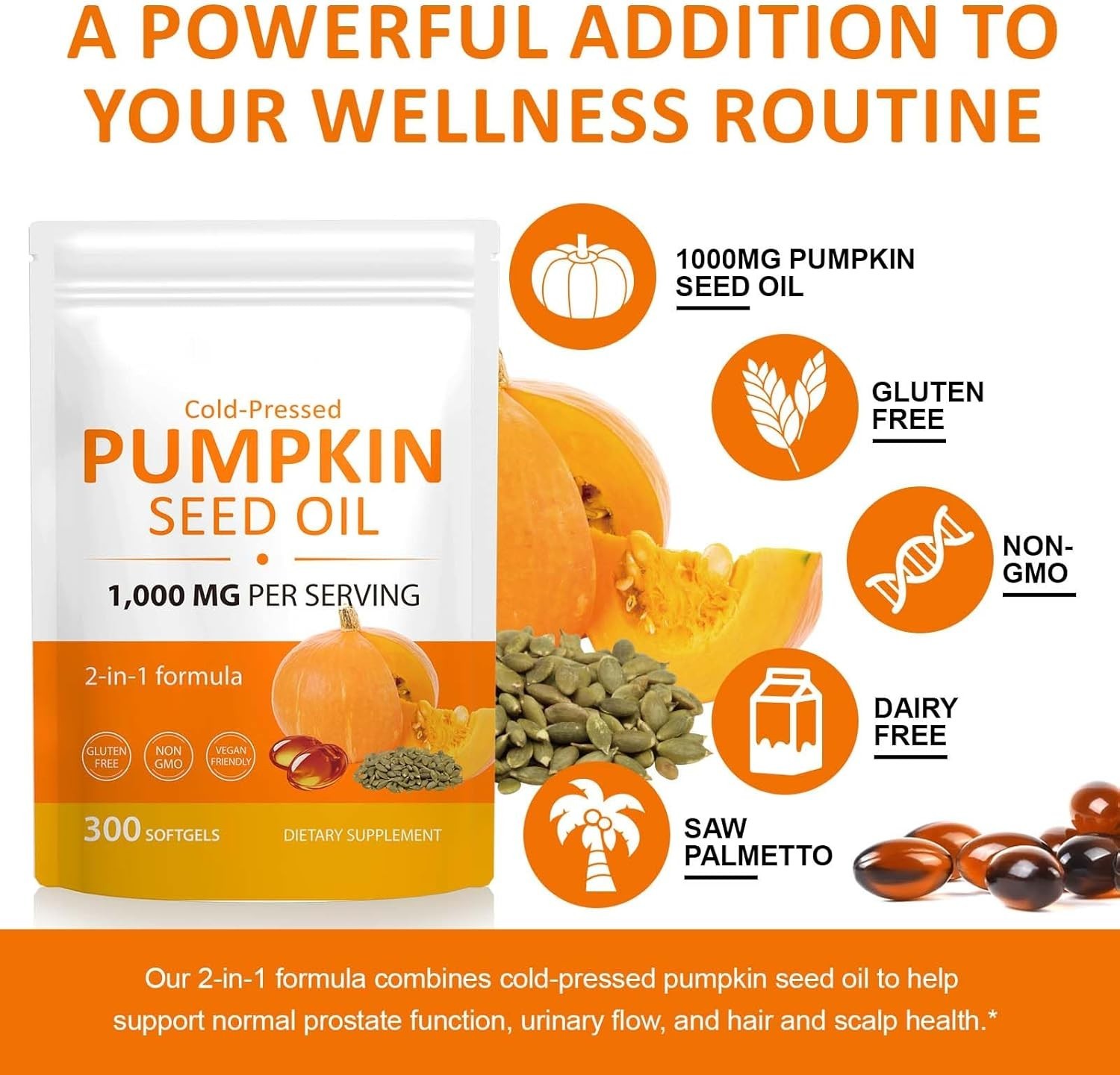 Pumpkin Seed Oil 1000mg With Saw Palmetto 300 Softgels