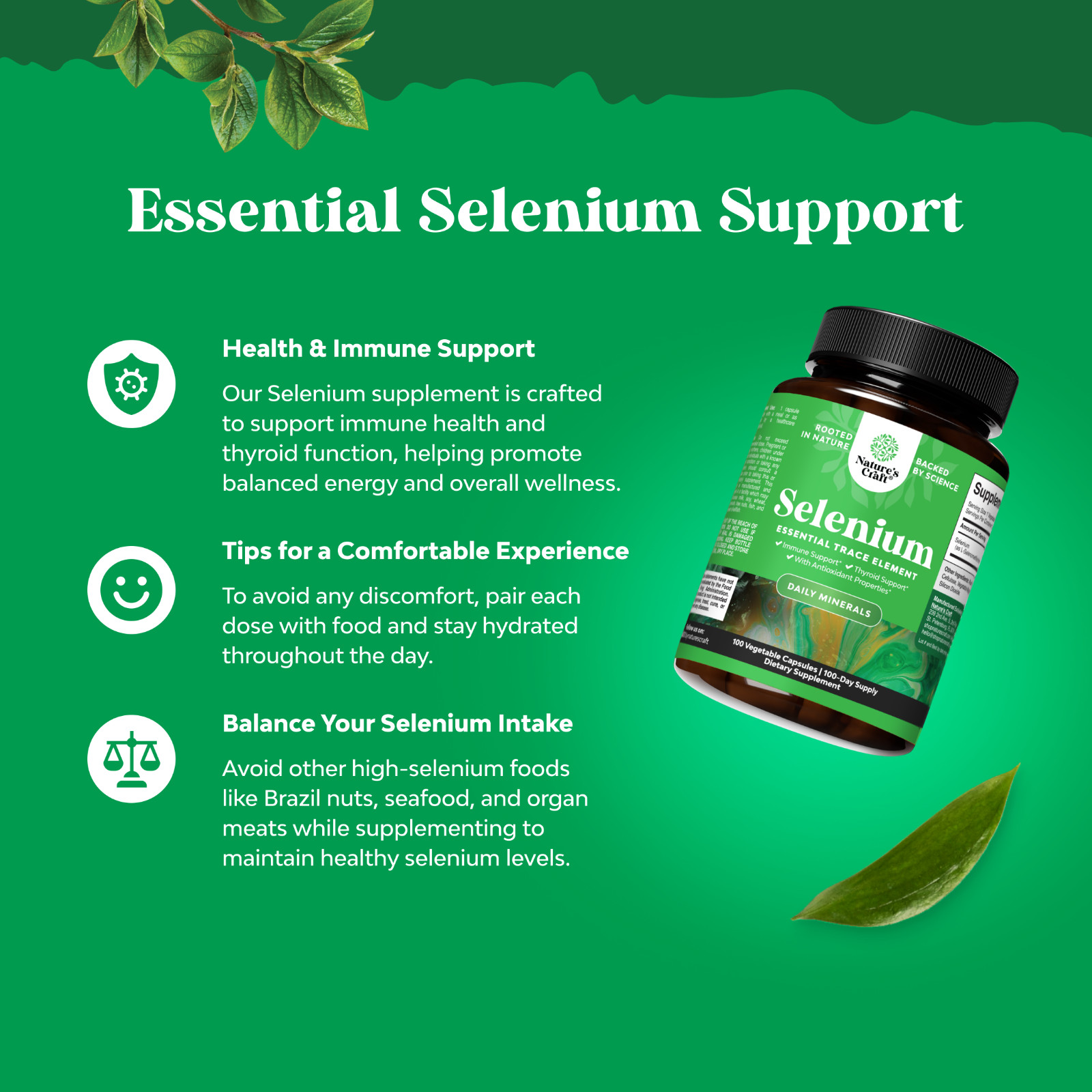 Pure Selenium Thyroid Support Supplement – Selenium 200mcg Antioxidant