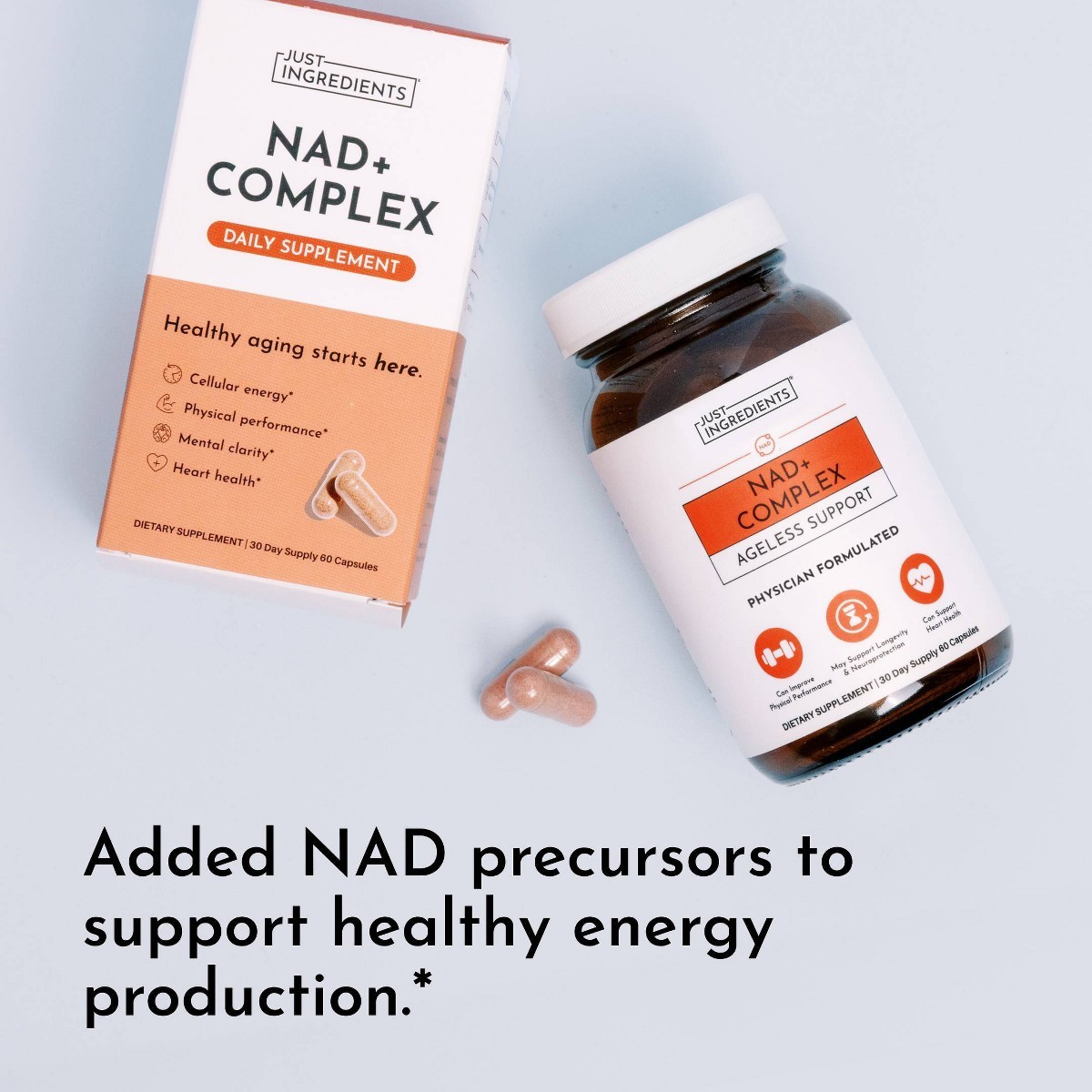 Just Ingredients NAD+ Complex Supplement Capsules – 60ct – 30 Servings