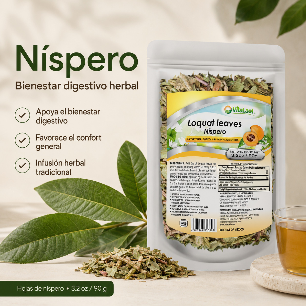 Natural Detox tea Wellness Nispero -Loquat Leaves Te infusion- Support VITALAEL