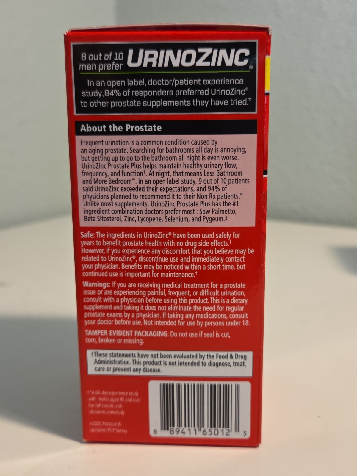 Urinozinc Prostate Plus Supplement Beta Sitosterol Saw Palmetto 60 Caps 01/2029
