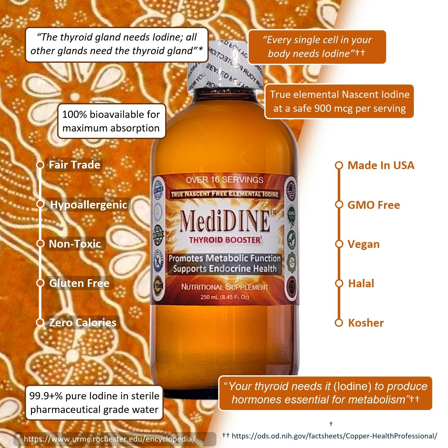 MediDINE™ Thyroid Booster True Nascent Free-Elemental I2 Iodine Nutrient: 250 mL