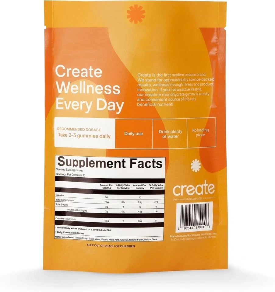 Create Creatine Monohydrate Gummies for Men & Women: Strength, Orange 90ct