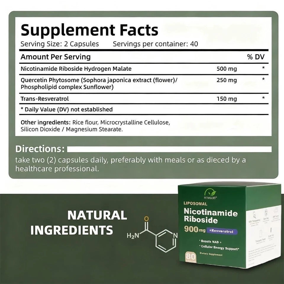 Reus Research NAD+ Nicotinamide Riboside Resveratrol Anti-Aging Supplement NEW