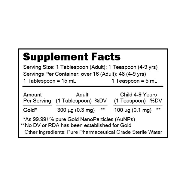 MediGOLD® Brain Booster True Colloidal Gold AuNP Nutrient: 250 mL in Plastic