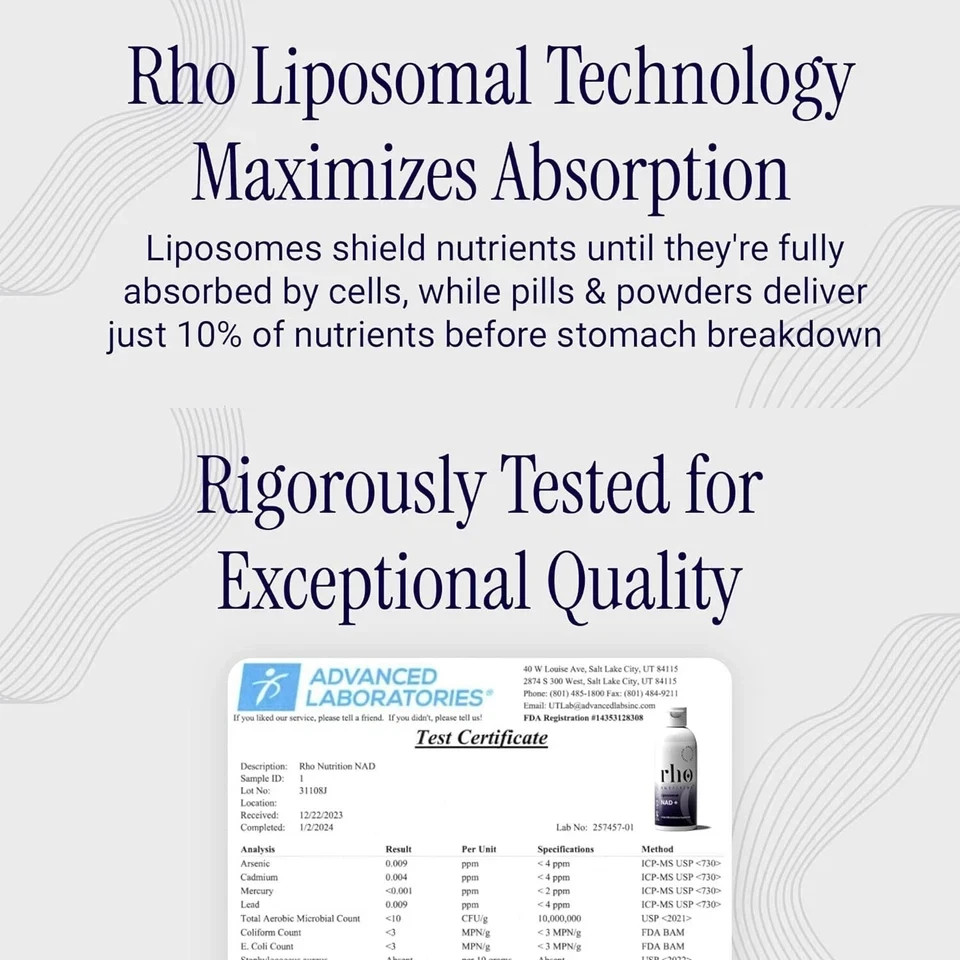 Rho Nutrition Liposomal NAD+ – 4 fl oz | Ultra-High Absorption Liquid Supplement