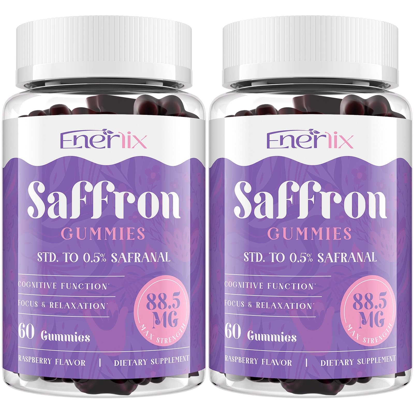 Enerlix Saffron Gummies 88.5 mg with Magnesium, Max 60 Count (Pack of 2)