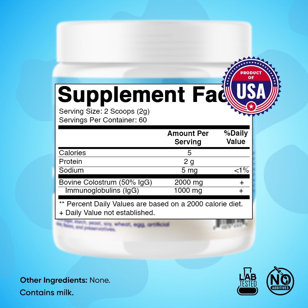 Vitamatic Bovine Colostrum Powder – 50% Highest IgG -120 Gram – Supplement for
