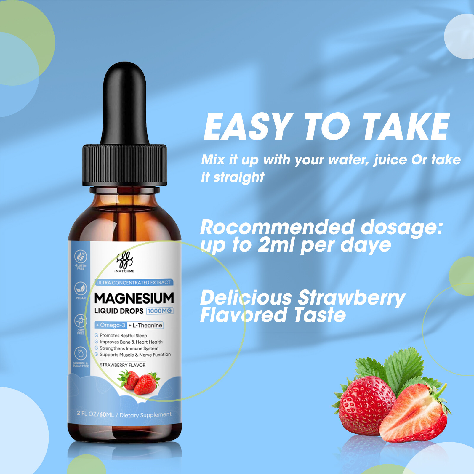 1x Magnesium Taurate Liquid 60ml Drops Magnesium Potassium Supplement 1000mg