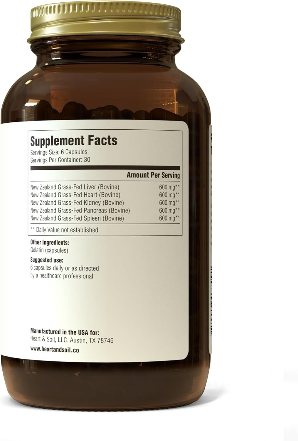 HEART & SOIL – Grass-Fed Beef Organ Supplement for Women & Men – 180 Capsules