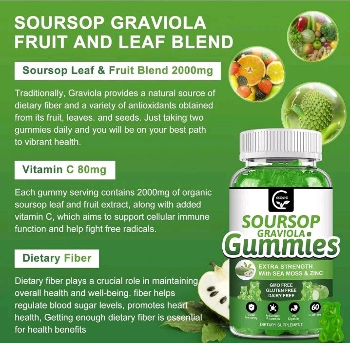 Organic Soursop Graviola Gummies – 2200Mg Extra Strength Soursop Leaves Extract