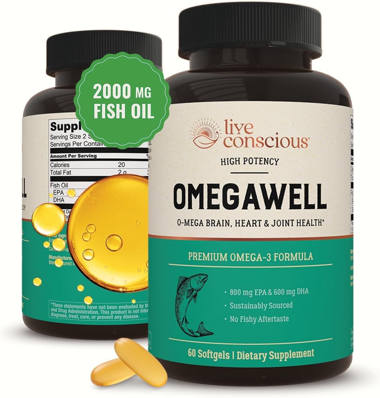 OmegaWell Omega 3 Fish Oil – 2000mg Capsules: Heart, Brain, & Joint Support -…