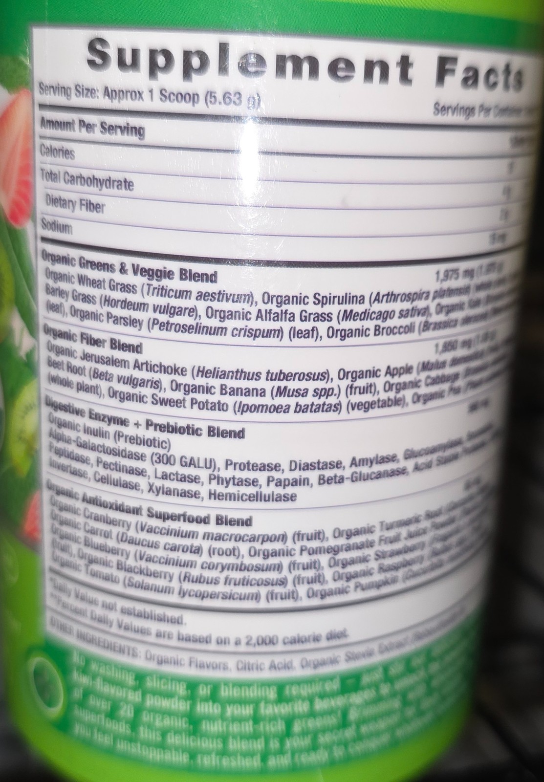 Nature’s Truth Organic Greens+ Strawberry Kiwi Superfoods 26 Servings Exp 02/27