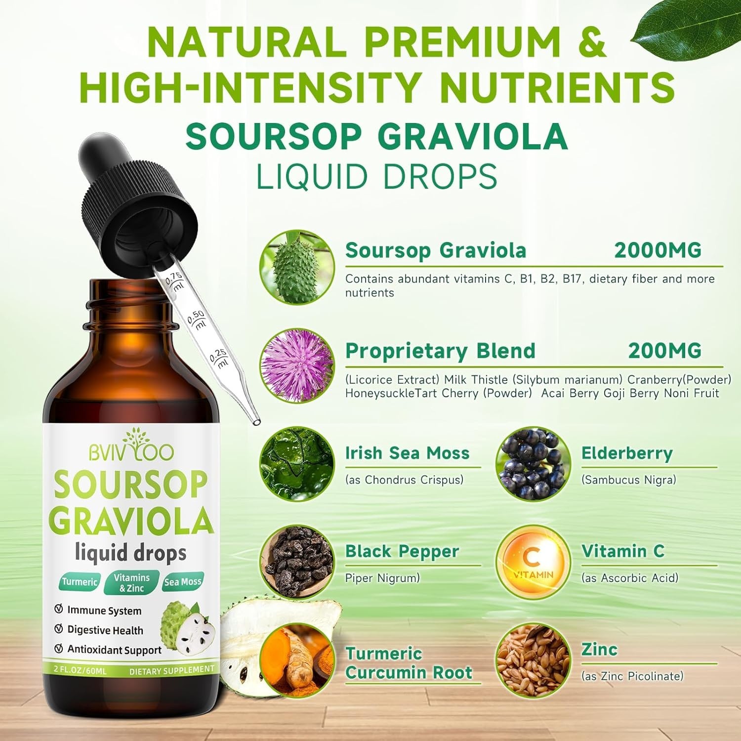 Antioxidant-Rich Soursop Drops – 2000mg Liquid Supplement – 2 Bottles of 120ml