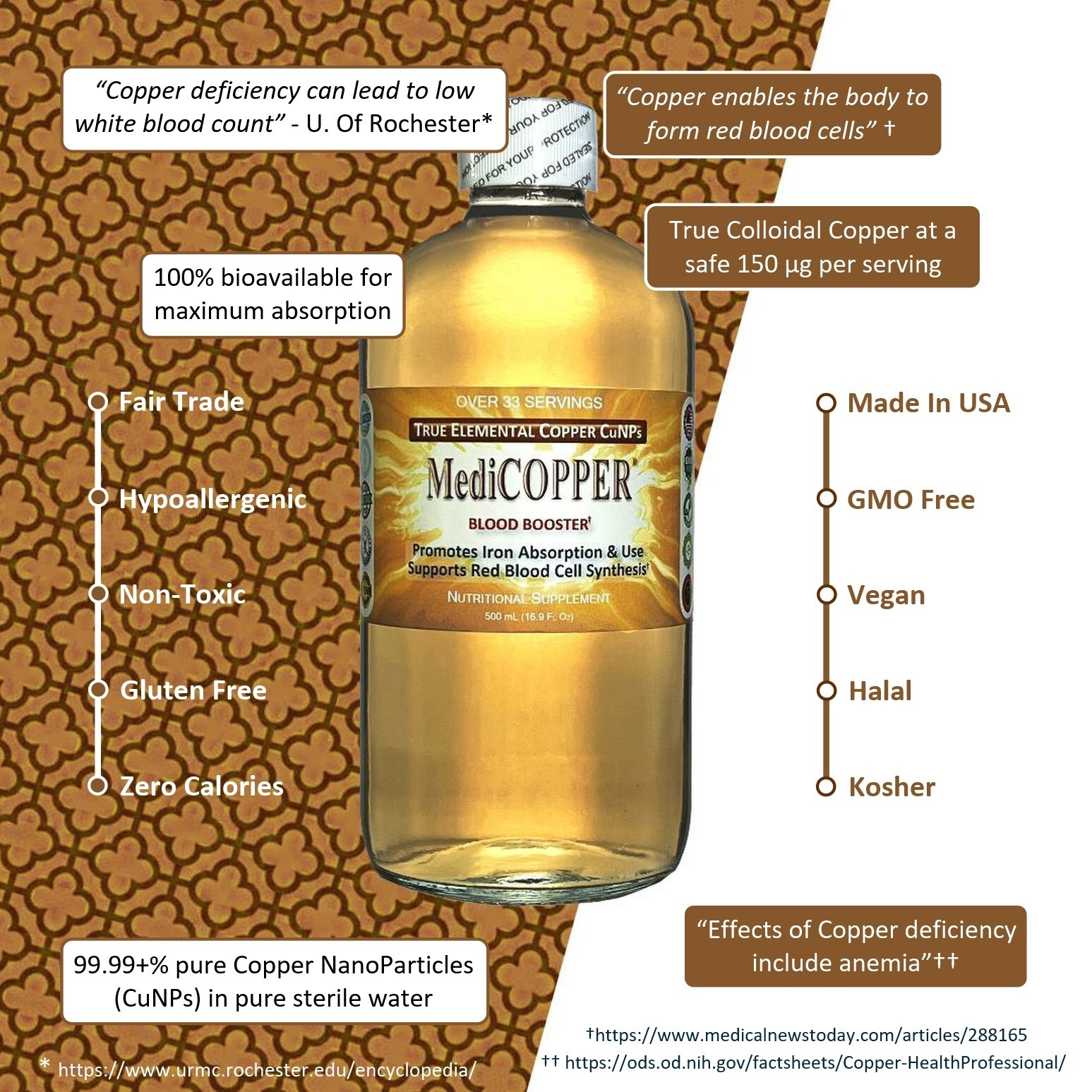 MediCOPPER® True Colloidal Copper Dietary Supplement – 500 mL in Glass Bottle