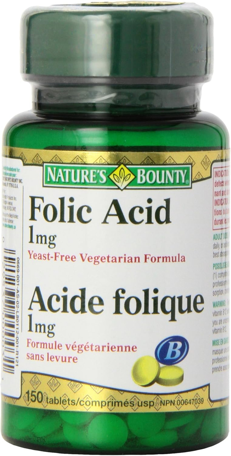 Nature’S Bounty Folic Acid 1 Mg 150 Tablets (Packaging May Vary)