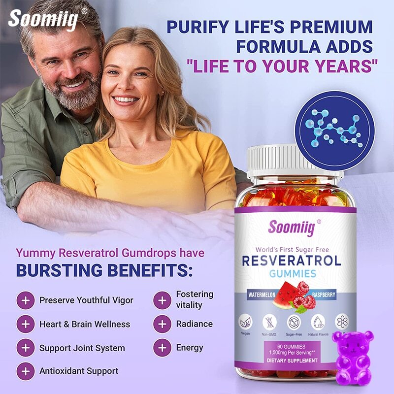 Resveratrol Gummies Anti-Aging Antioxidants, Brain Support, Radiant Skin