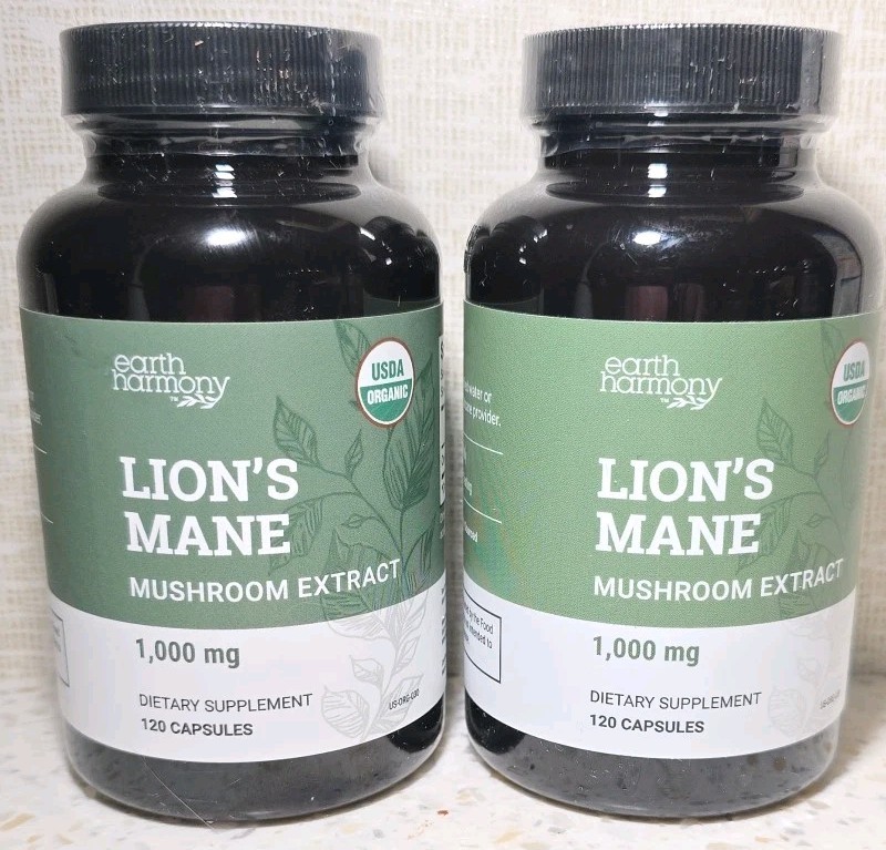 Lot Of 2 Earth Harmony Naturals Organic Lion’s Mane Mushroom Extract 120 Capsule