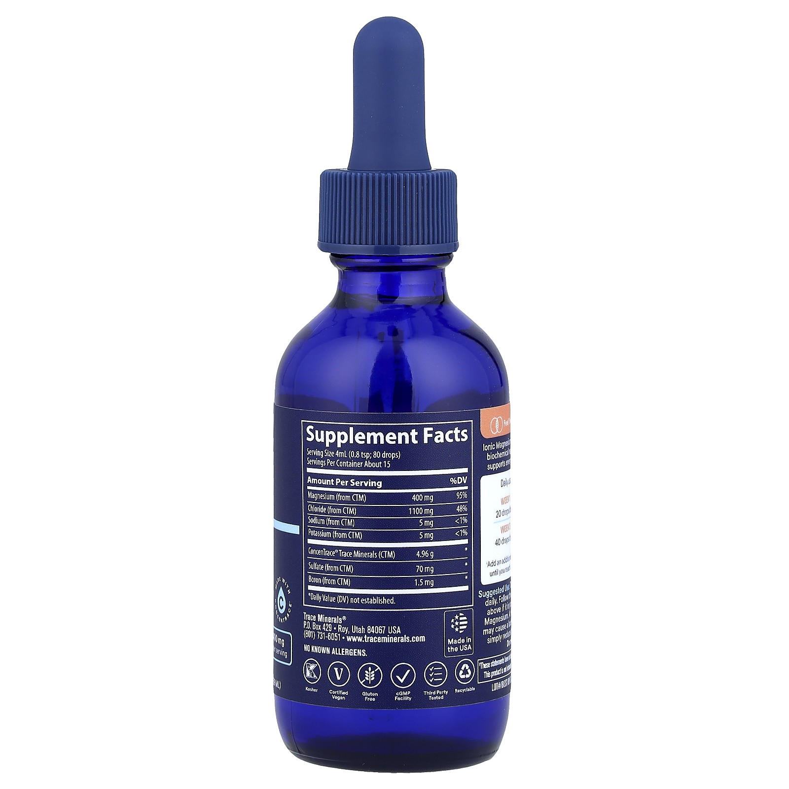 Trace Minerals Research Ionic Magnesium 400 mg 2 fl oz 59 ml Allergen-Free,