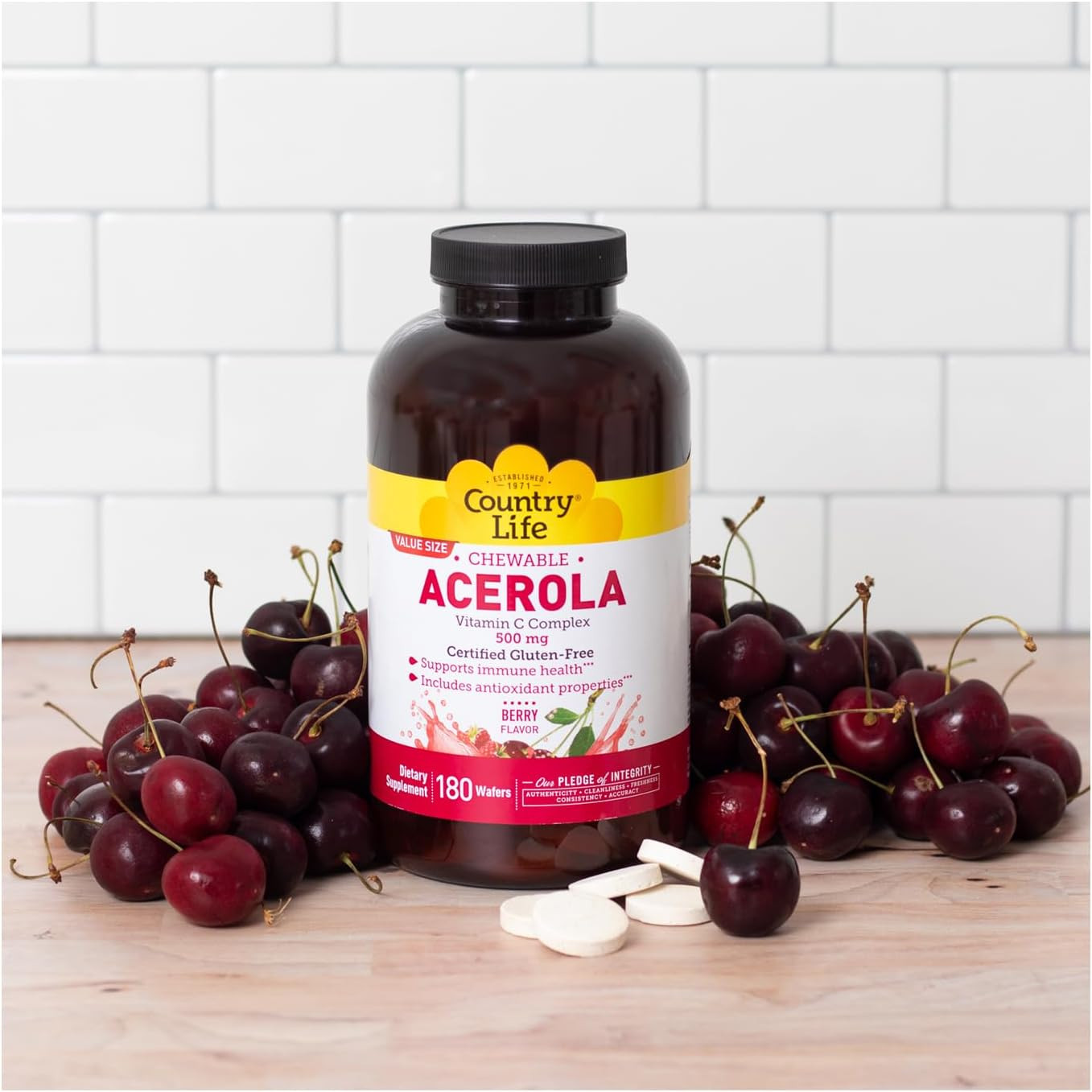 Acerola Vitamin C Complex, 500Mg, Chewable Berry Flavored Wafers, Supports Im…