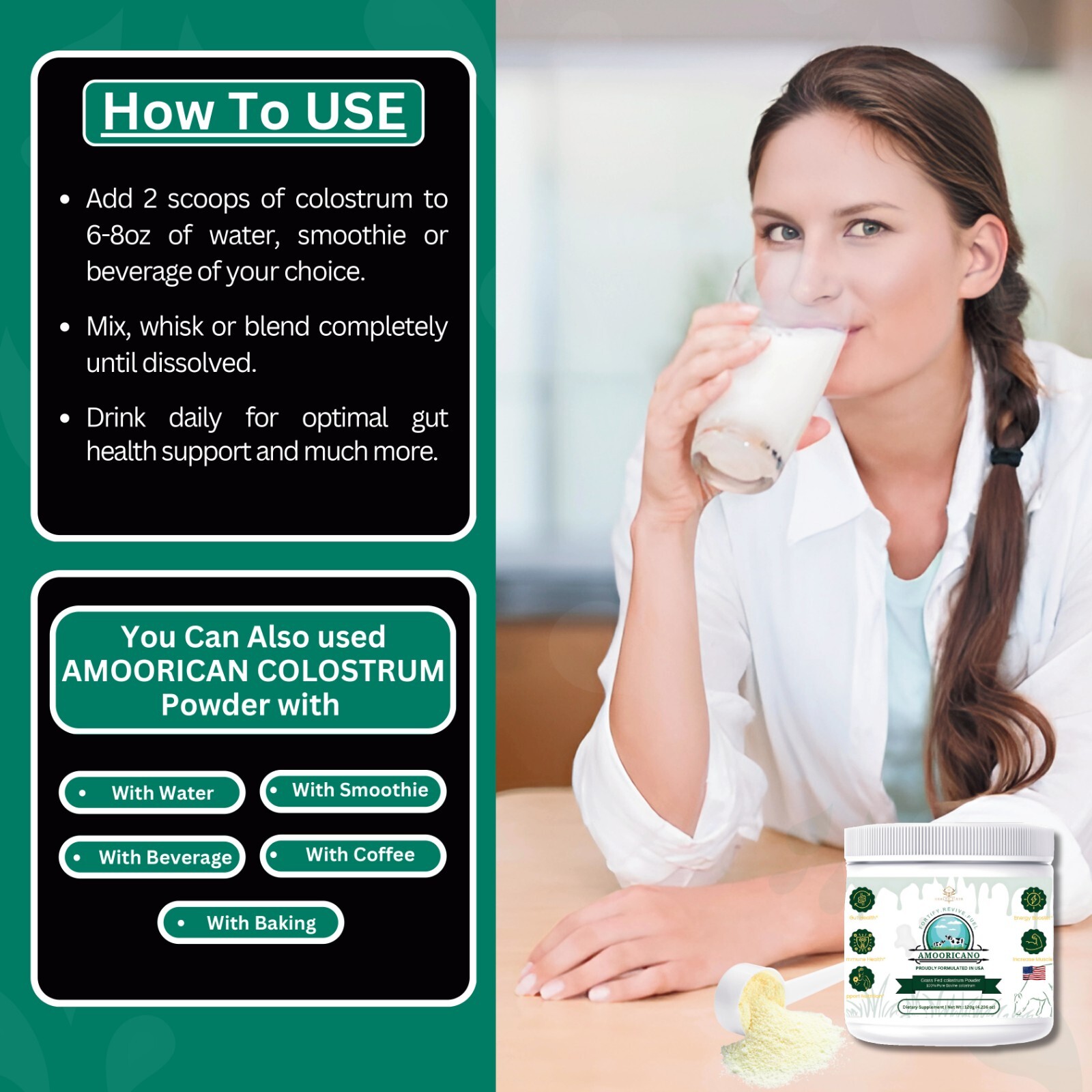 Bovine Colostrum Powder – 40% IgG Highly Concentrated Pure Bovine 4.236 OZ USA