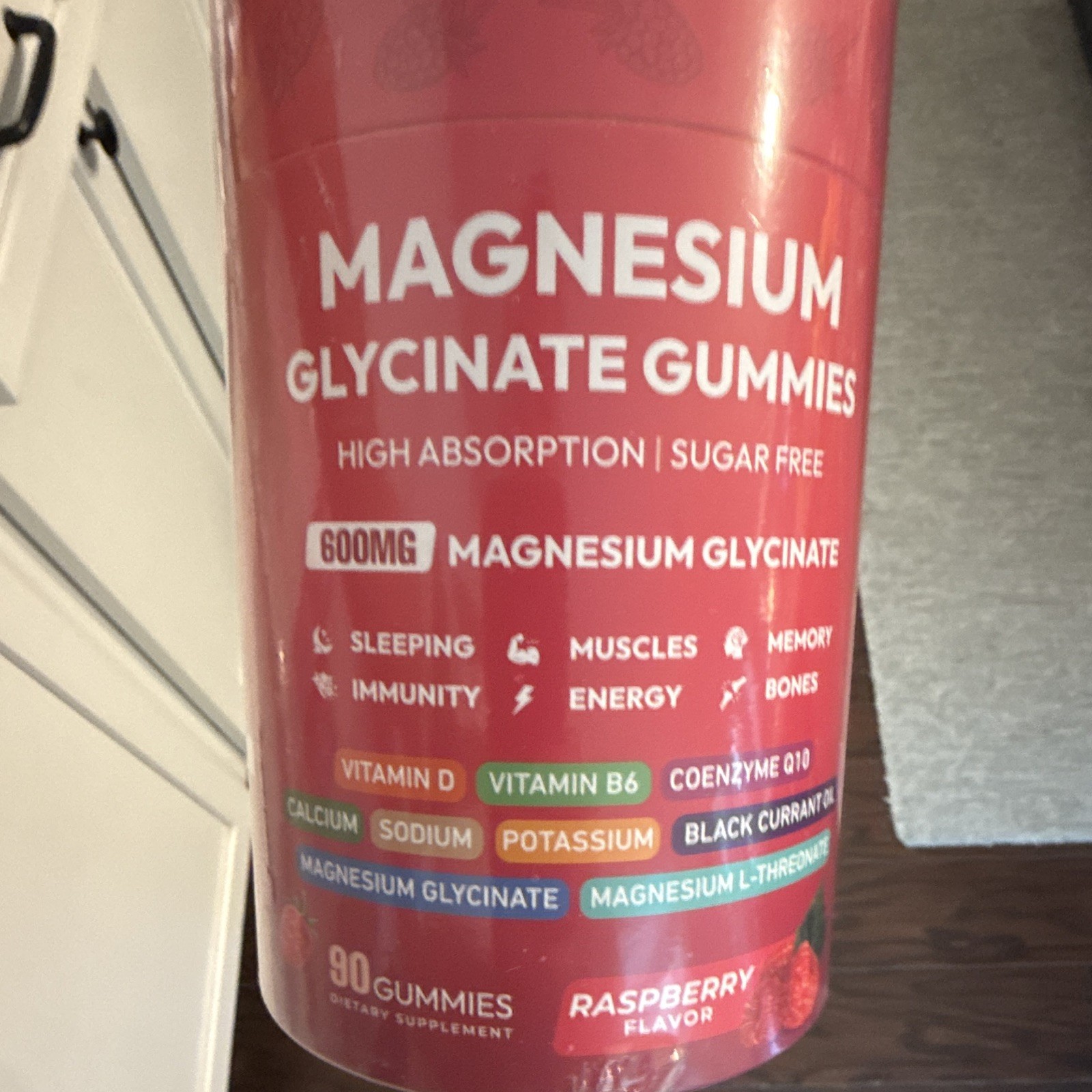AEONJV Magnesium Glycinate 600mg Sugar-Free Raspberry Gummies, 90 Count