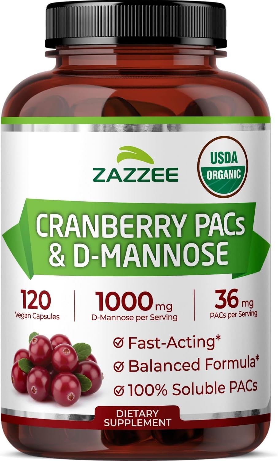 USDA Organic Cranberry PACs & D-Mannose, 36 mg PACs per Serving, 1000 mg D-Ma…