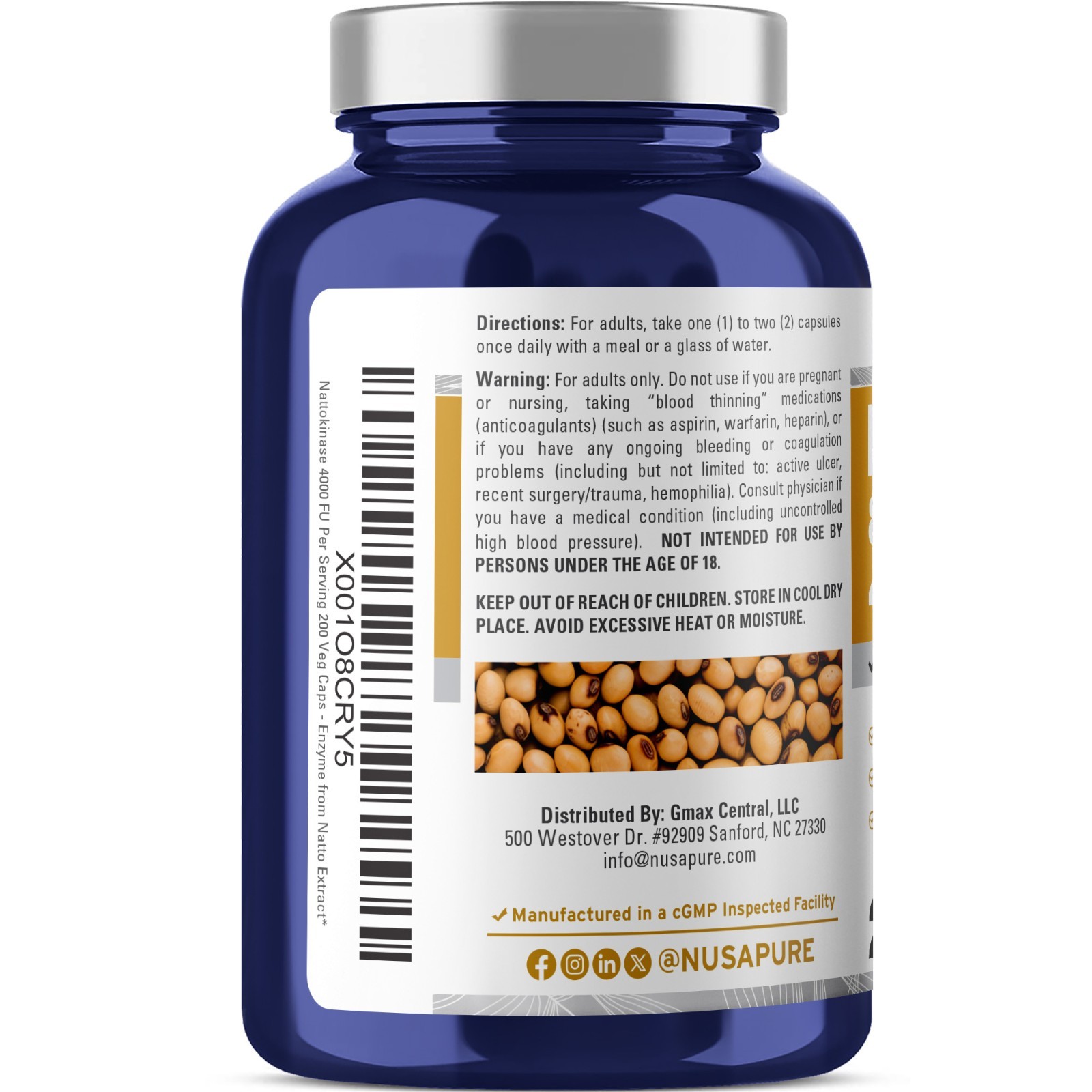 NusaPure Nattokinase 4000 FU 200 Veggie Capsules (Non-GMO & Gluten Free)
