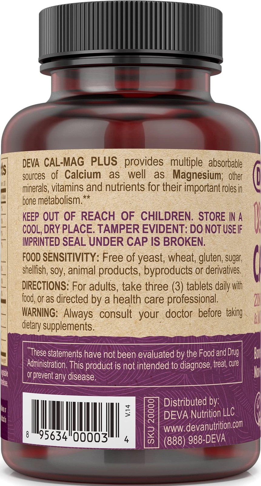 Vegan Cal MAG Plus Supplement with Calcium, Magnesium, Zinc, Boron, Vitamin C…