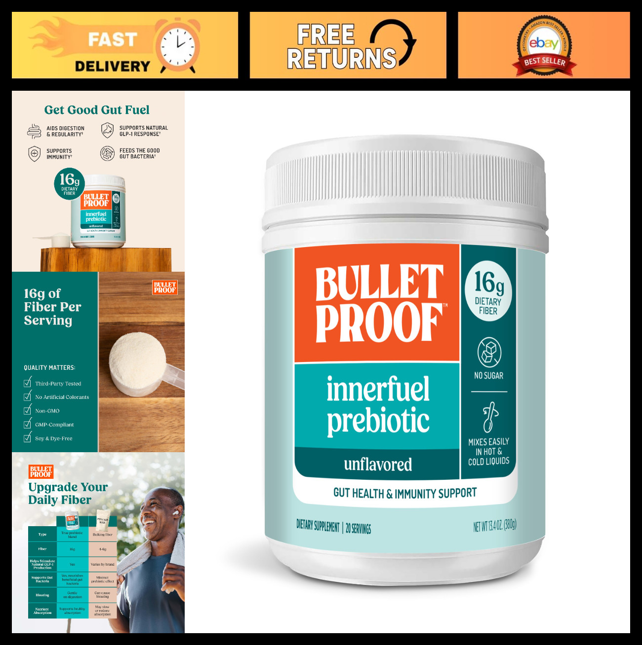 Prebiotic Fiber Powder – Unflavored, 16g Plant-Sourced Fiber, Non-GMO, Gut Healt