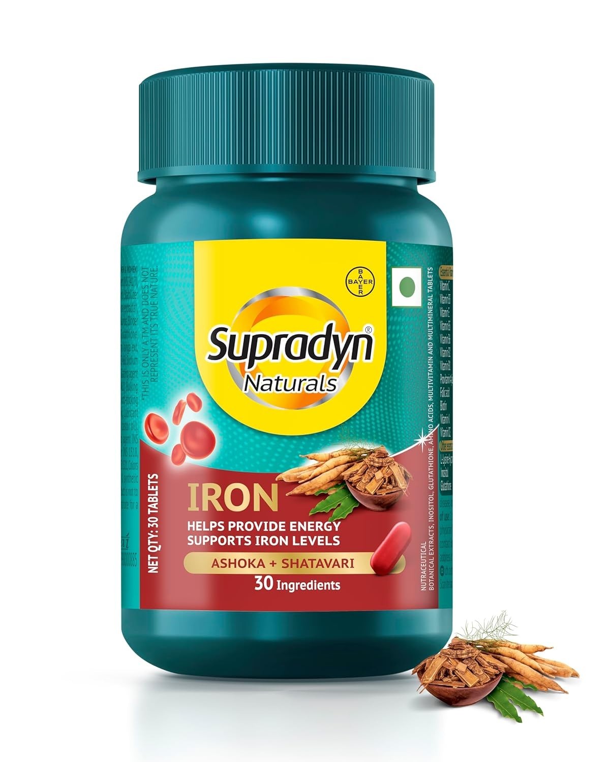 Supradyn Naturals Iron 30 Tablets | 3X Iron, Ashoka, Shatavari | Energy & Blood