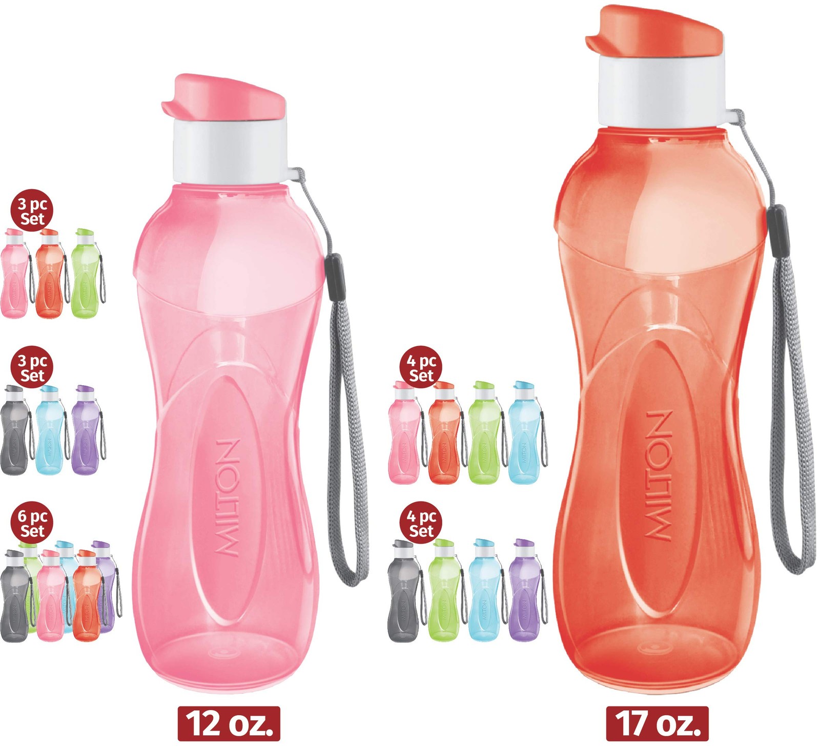 MILTON Water Bottle Kids Reusable Leakproof 17 Oz 4-Pack Bright 4 pack